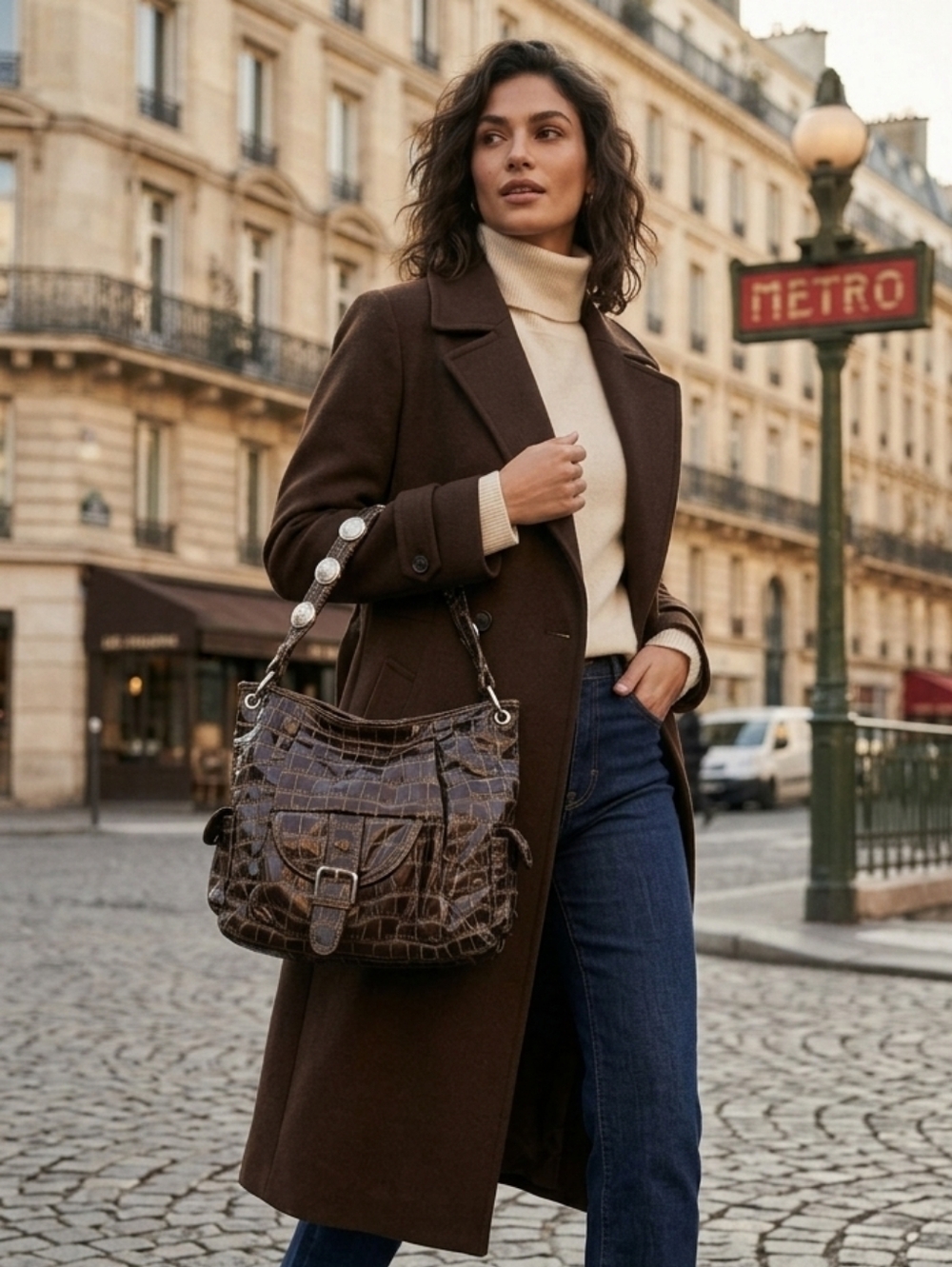🩶🤎Croc Embossed Shoulder Bag ✨ Vintage Luxe Aesthetic | Statement Piece